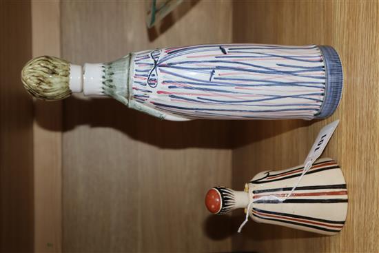 A Rye Pottery Miss Simplicity oil/vinegar bottle and a Bernard Moss Mevagissey Pottery nodding figure (a.f.) tallest 29cm